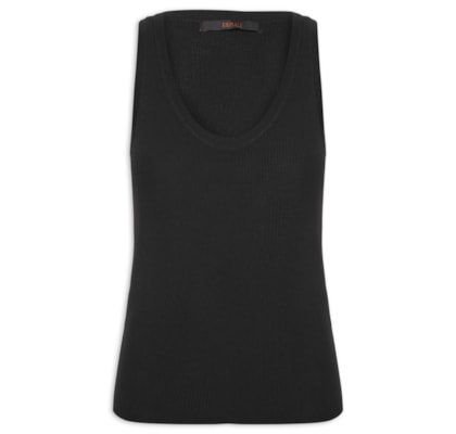 Regata Feminina De Tricot Canelado Com Decote U Básica - Preto