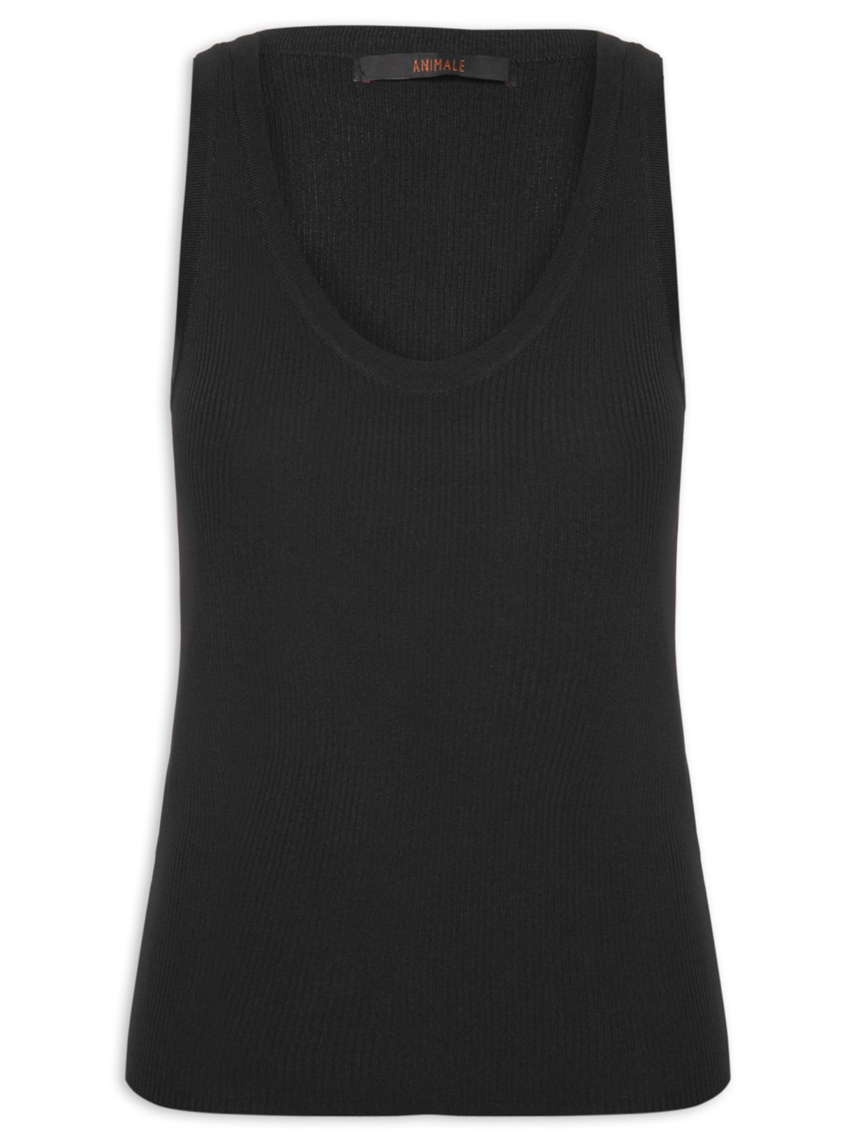 Regata Feminina De Tricot Canelado Com Decote U Básica - Preto