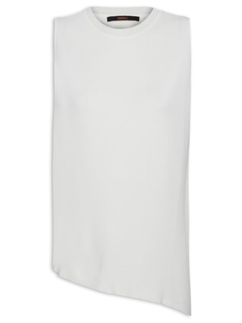 Regata Feminina De Tricot Com Barra Assimétrica - Off White