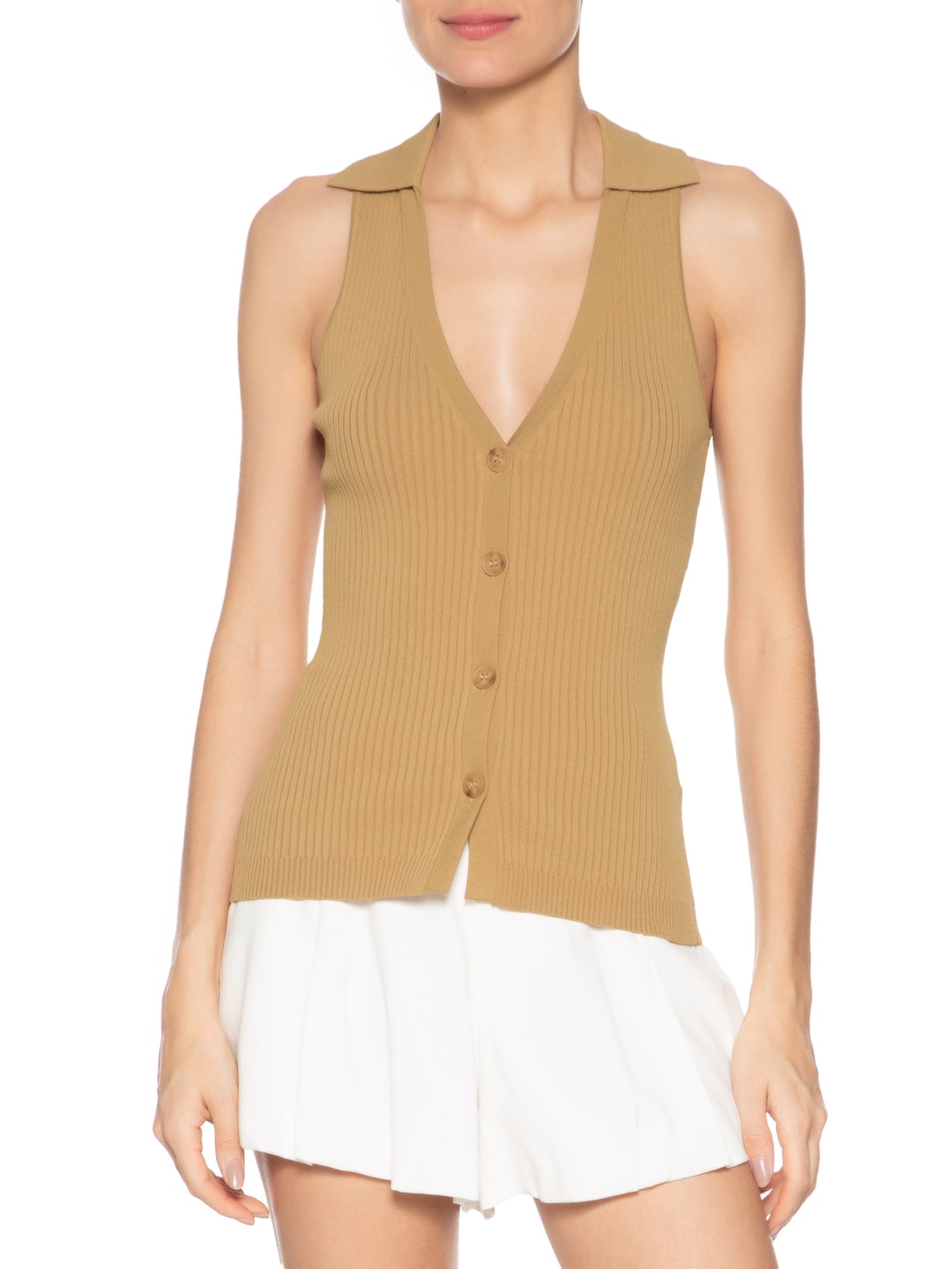 Regata Feminina De Tricot Com Colarinho E Botões Marrom Animale Jeans