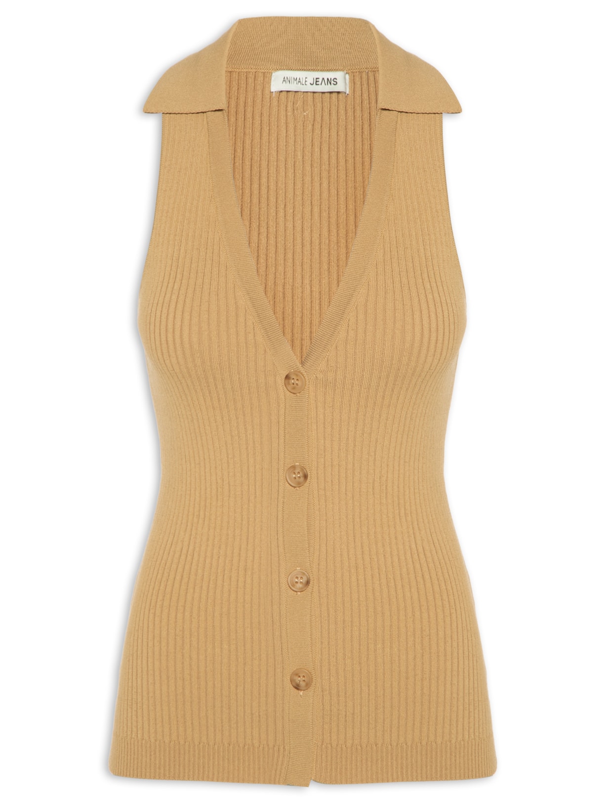 Regata Feminina De Tricot Com Colarinho E Botões Marrom Animale Jeans