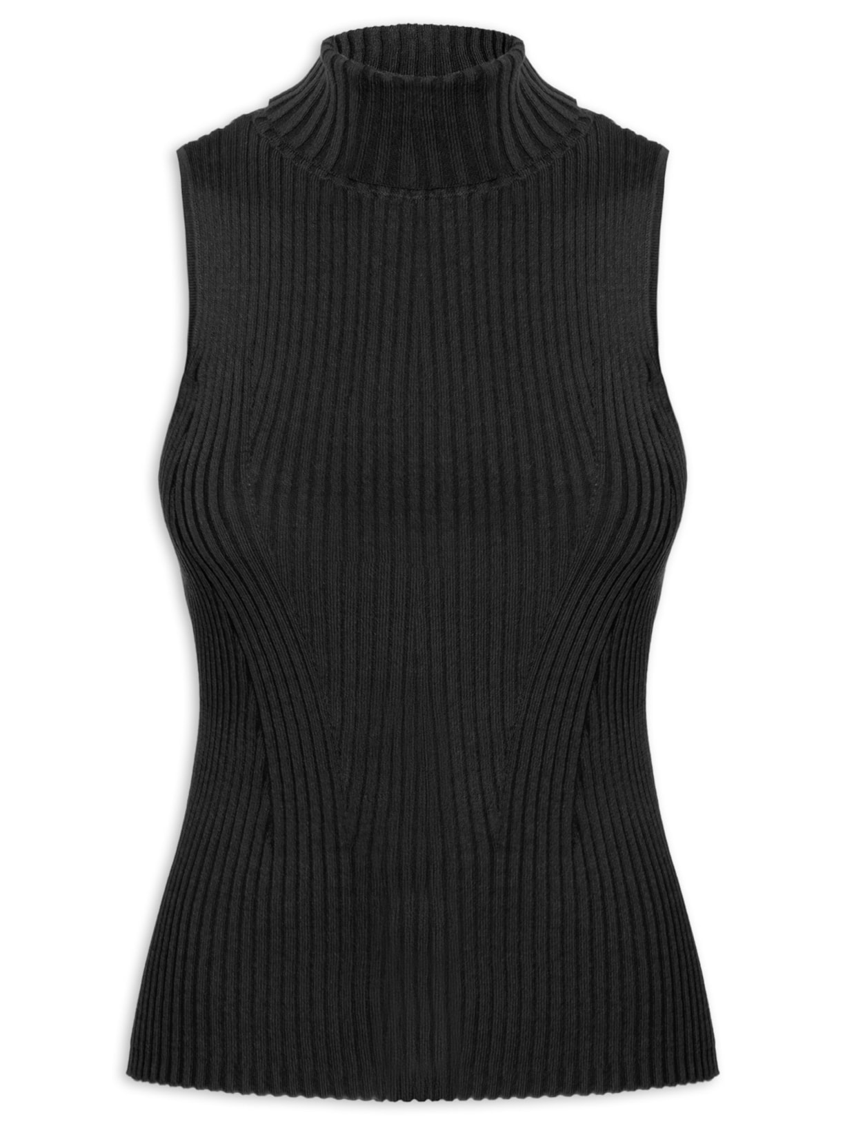 Regata Feminina De Tricot Com Gola Alta Preto Animale Jeans