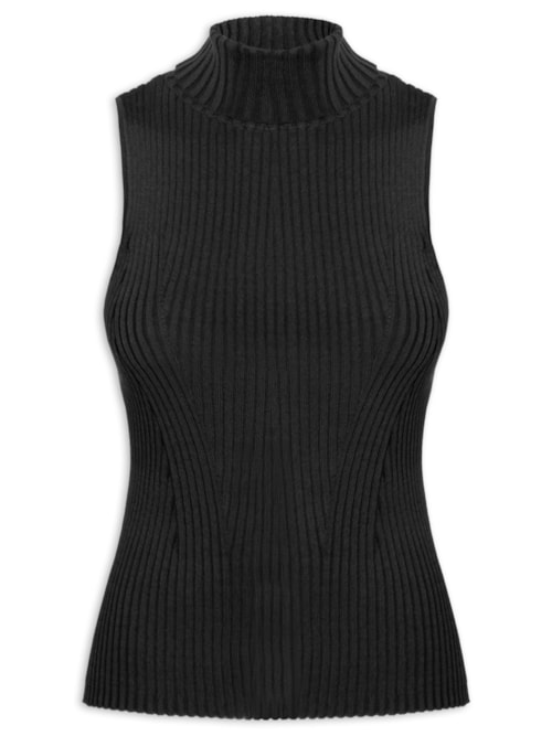 Regata Feminina De Tricot Com Gola Alta - Preto
