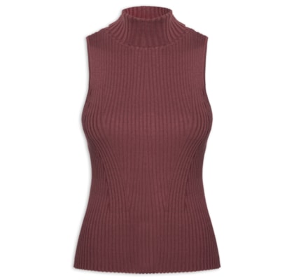 Regata Feminina De Tricot Com Gola Alta - Vermelho