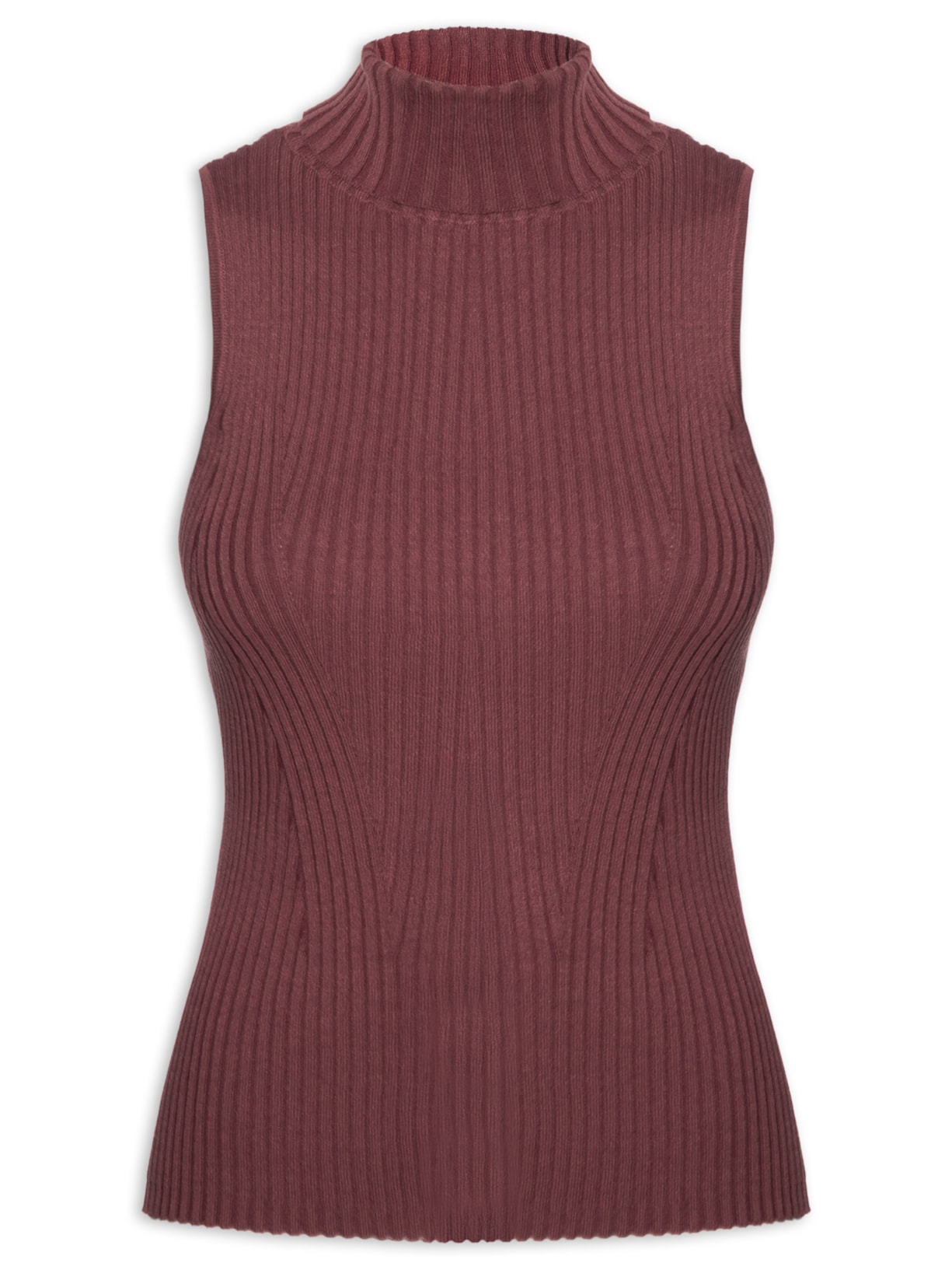 Regata Feminina De Tricot Com Gola Alta - Vermelho