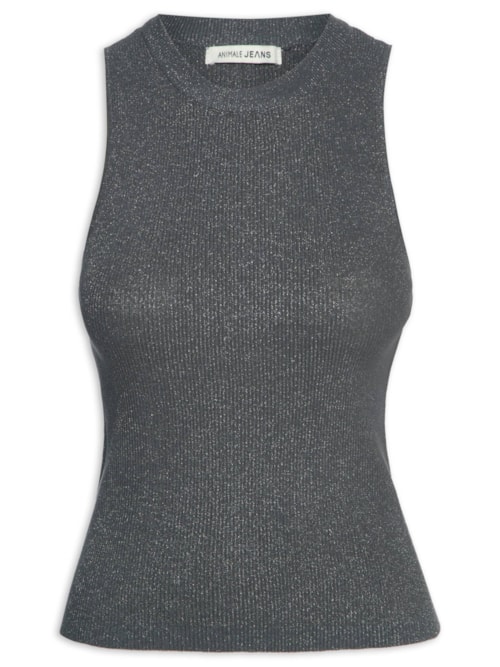 Regata Feminina De Tricot Com Luréx - Cinza