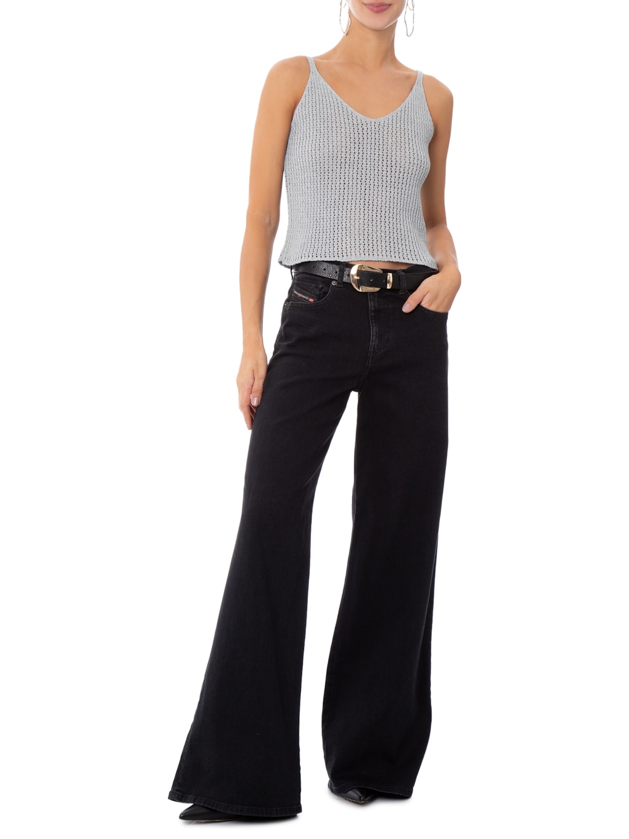 Regata Feminina De Tricot Com Lurex Cinza Market 33