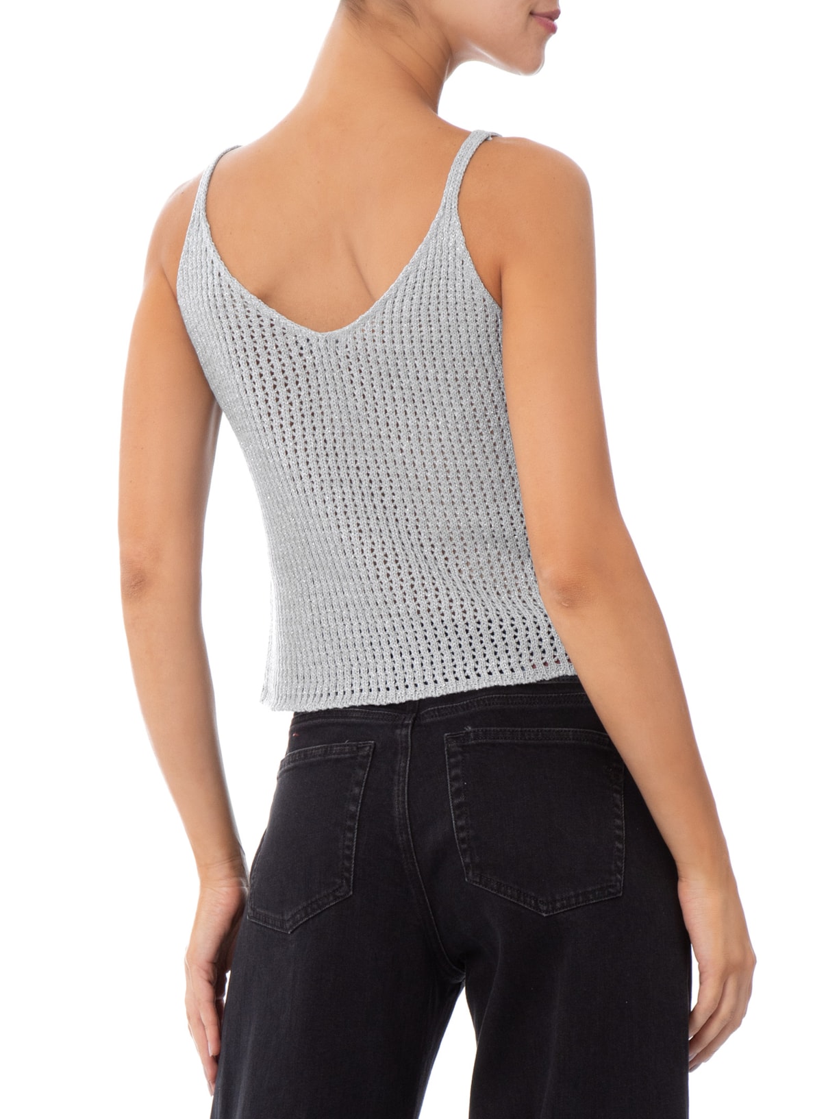 Regata Feminina De Tricot Com Lurex Cinza Market 33
