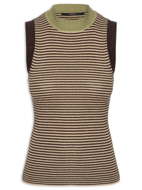 Regata Feminina de Tricot com Lurex Listrada - Marrom