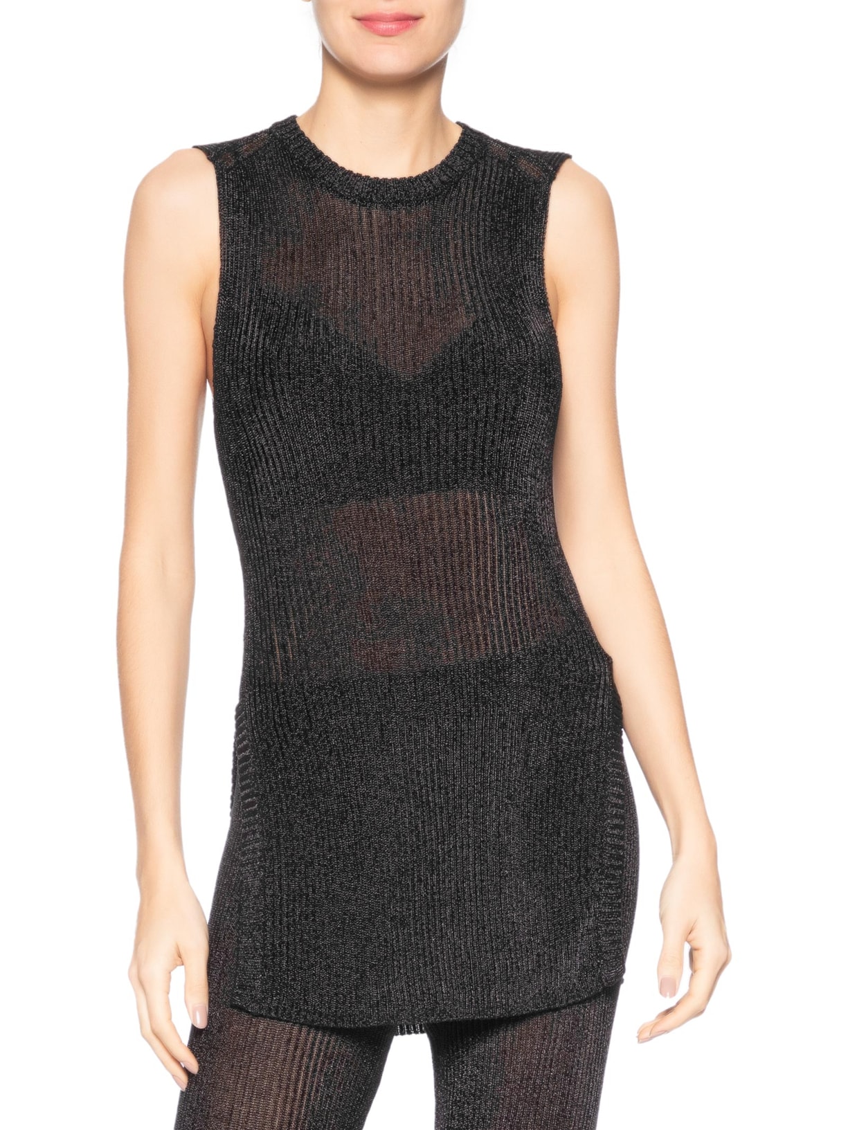 Regata Feminina De Tricot Com Transparência Preto Animale Jeans