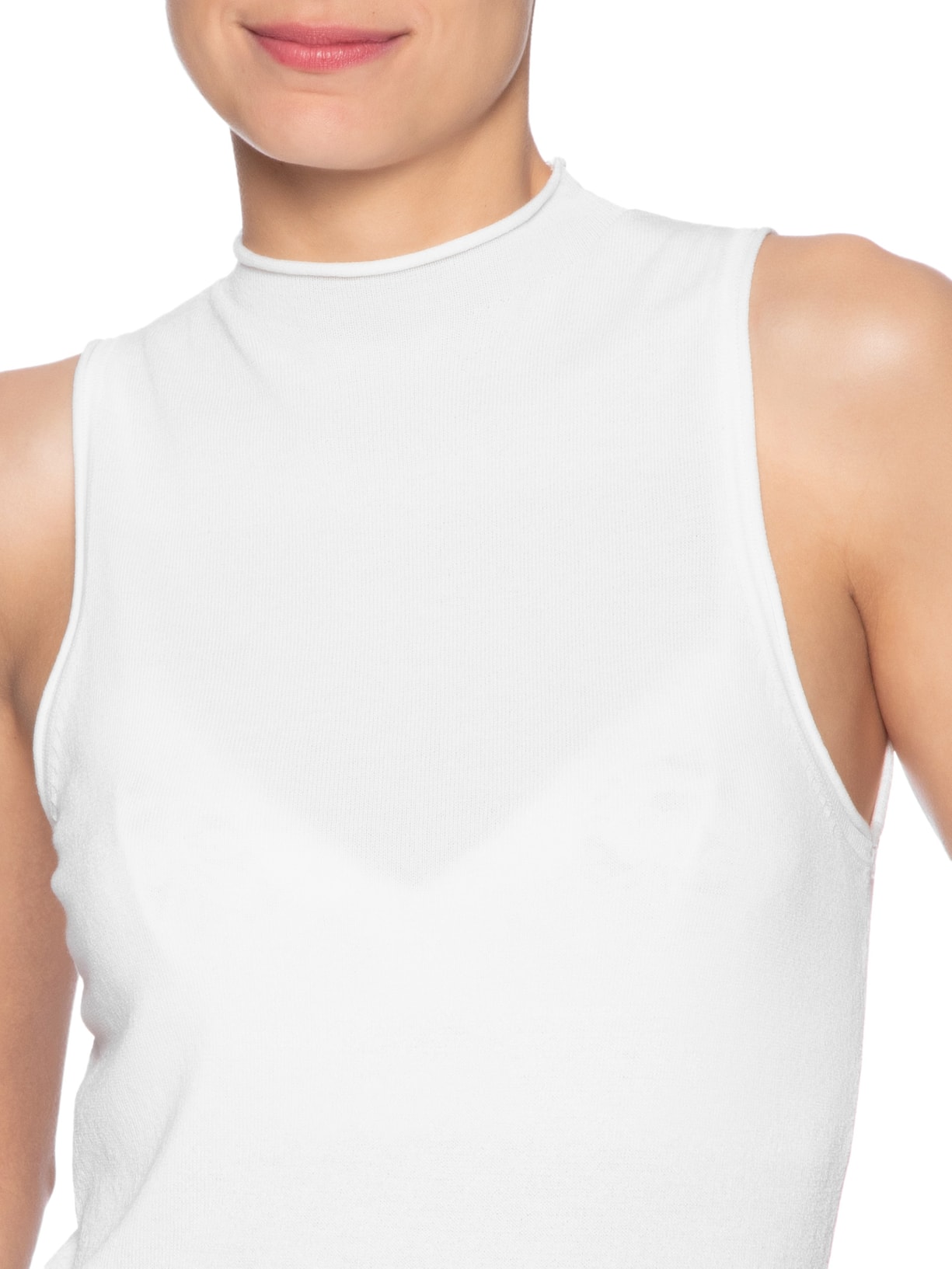 Regata Feminina De Tricot Cropped Rib Larga Branco  Animale Jeans