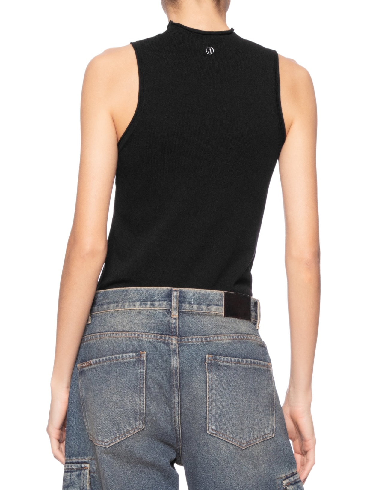 Regata Feminina De Tricot Cropped Rib Larga Preto Animale Jeans