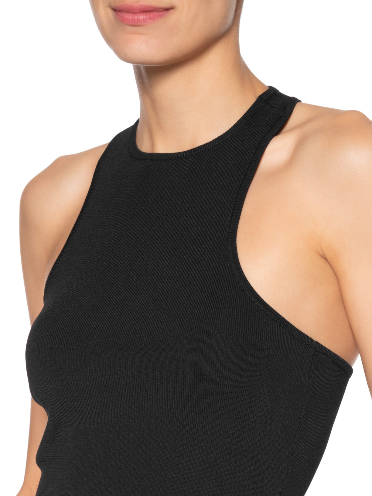 Regata Feminina De Tricot Decote Costas Assimétrica Preto Animale