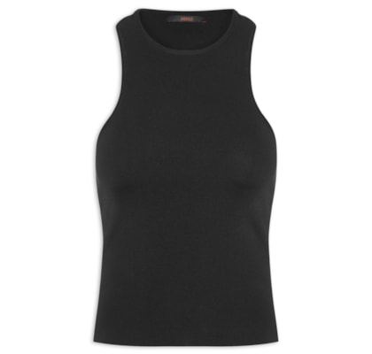 Regata Feminina De Tricot Decote Costas Assimétrica - Preto