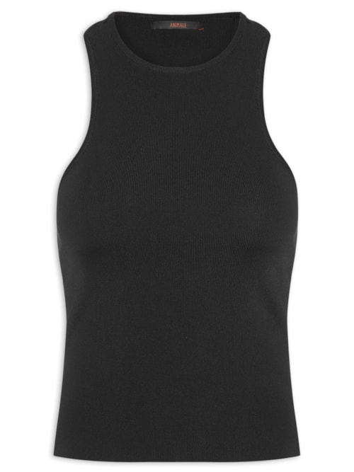 Regata Feminina De Tricot Decote Costas Assimétrica - Preto