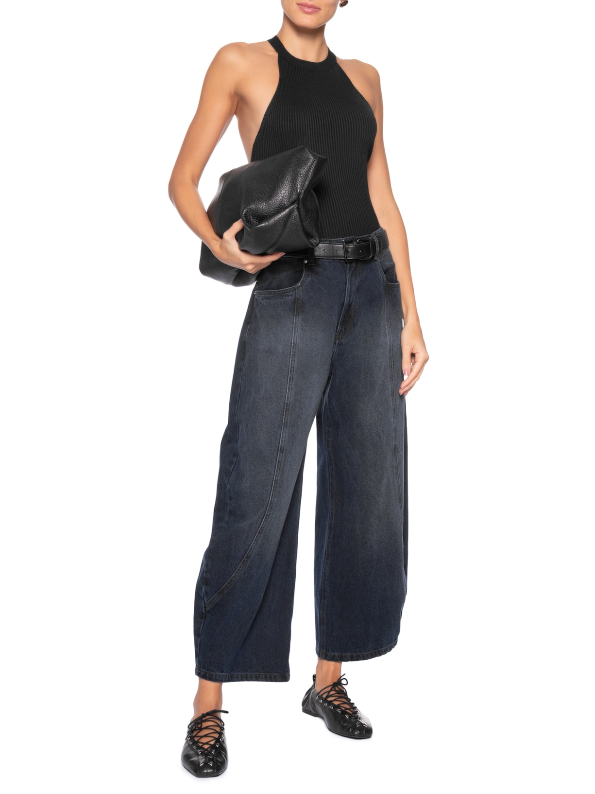 Regata Feminina de Tricot Decote Profundo Costas Preto Animale Jeans