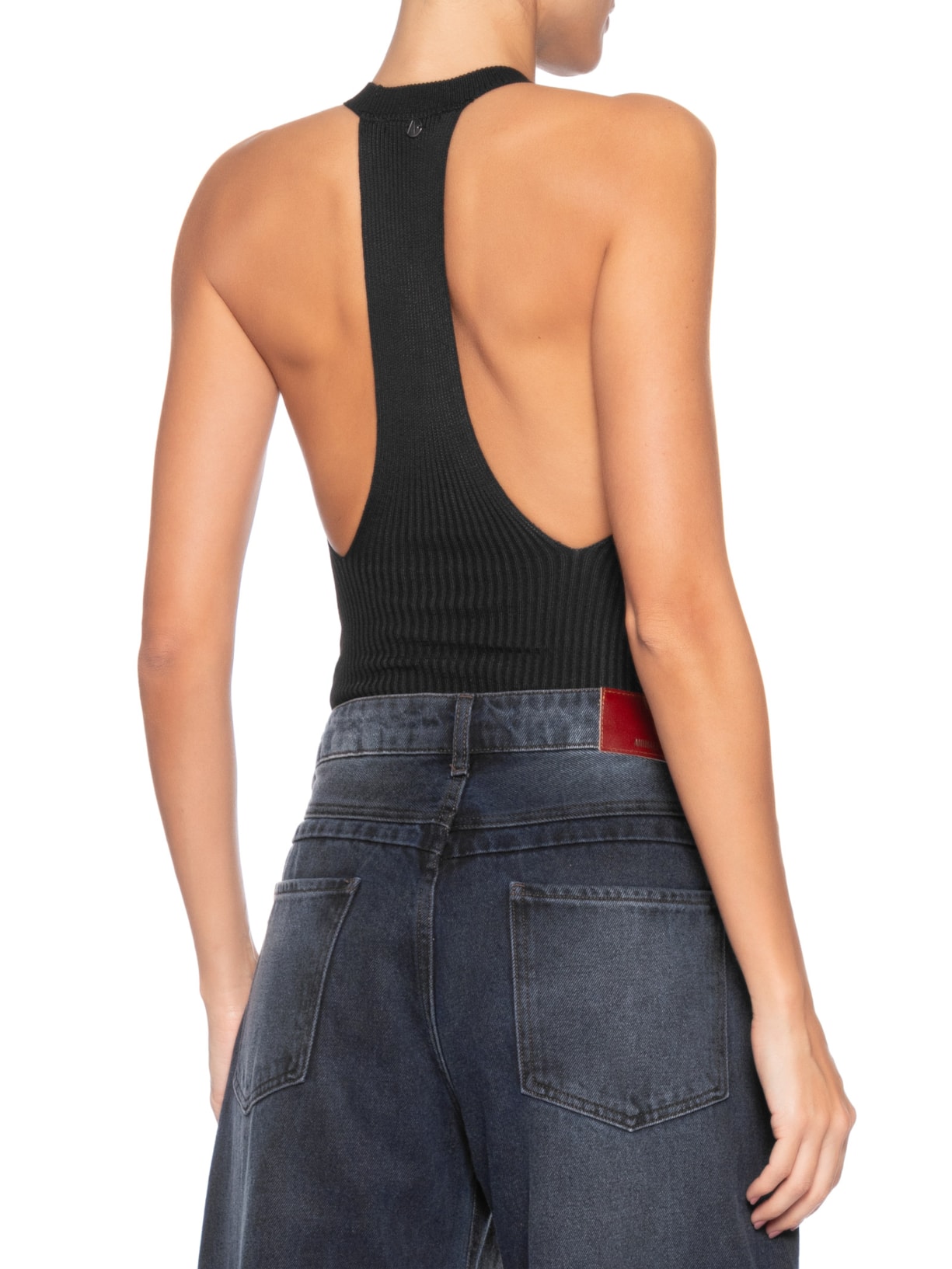 Regata Feminina de Tricot Decote Profundo Costas Preto Animale Jeans