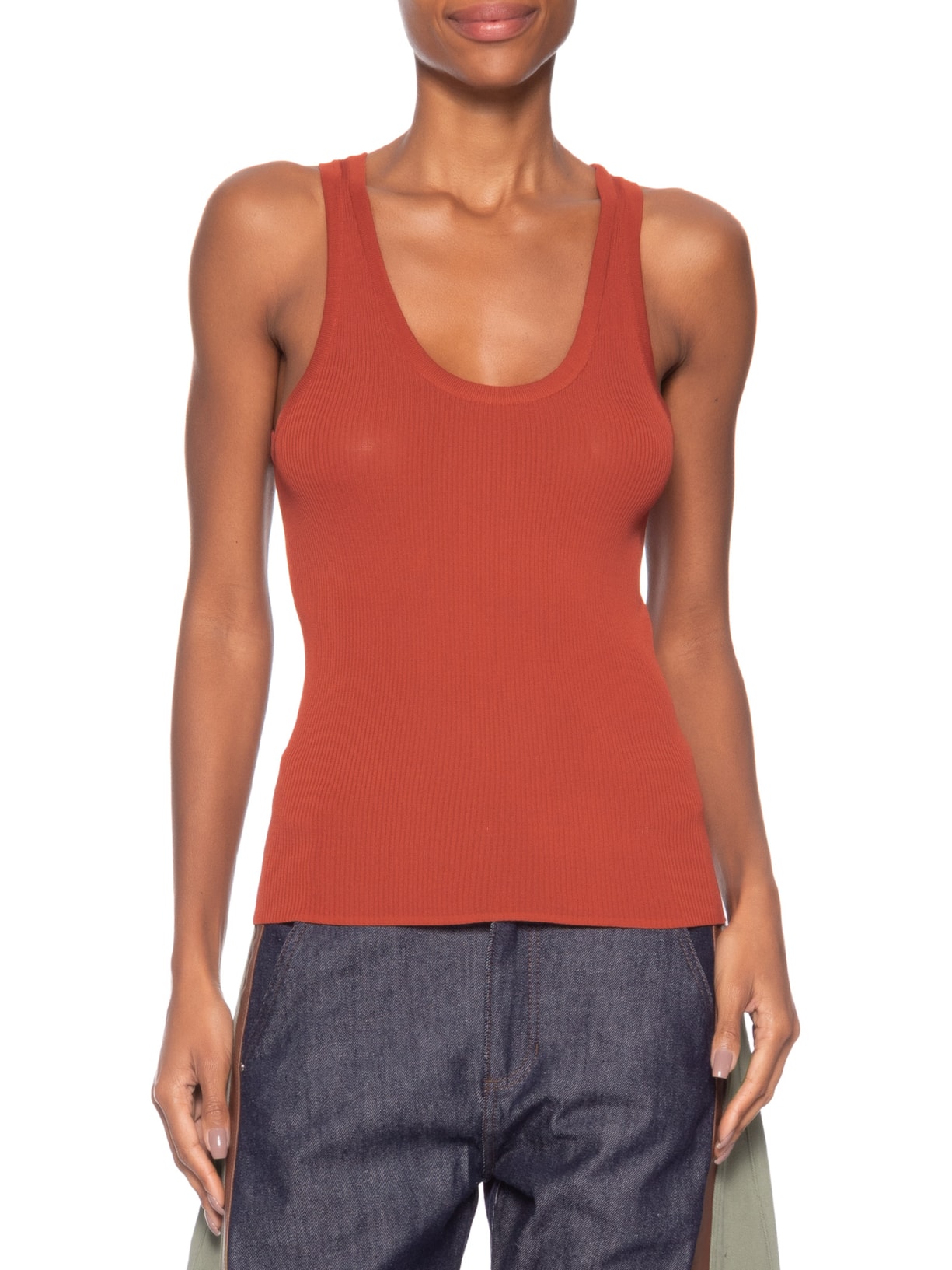 Regata Feminina de Tricot Gola U Color – Laranja Animale