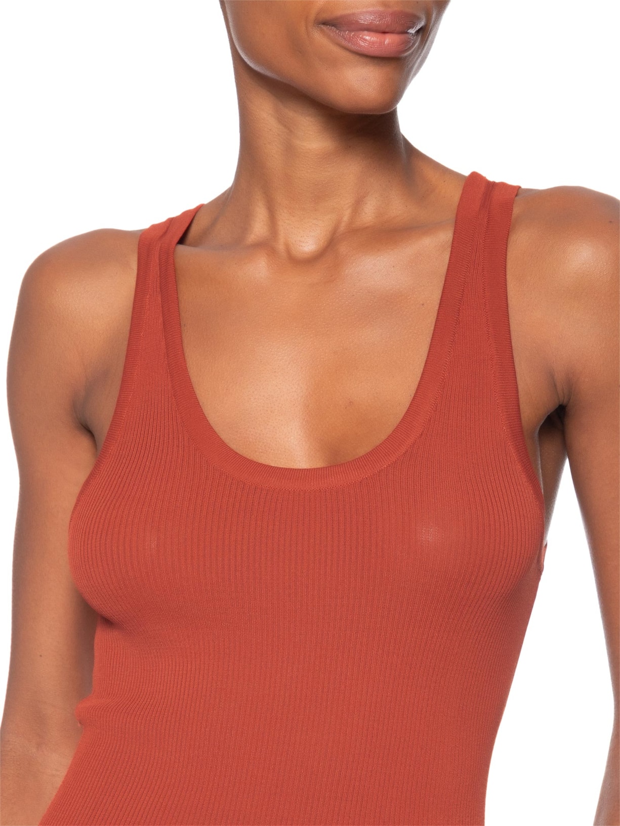 Regata Feminina de Tricot Gola U Color – Laranja Animale