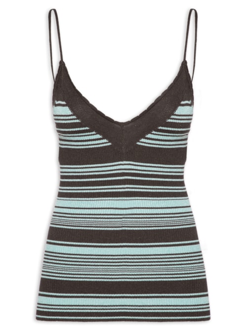 Regata Feminina De Tricot Listra Bicolor Com Lure - Marrom