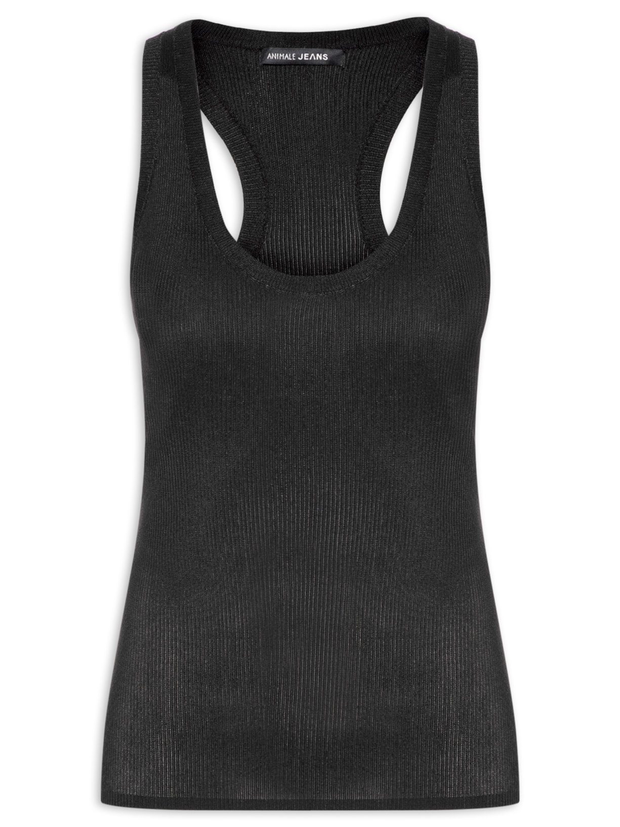 Regata Feminina De Tricot Rib Transparência - Preto