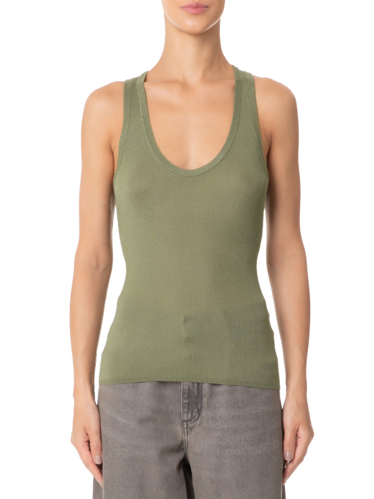 Regata Feminina De Tricot Rib Transparência Verde Animale Jeans