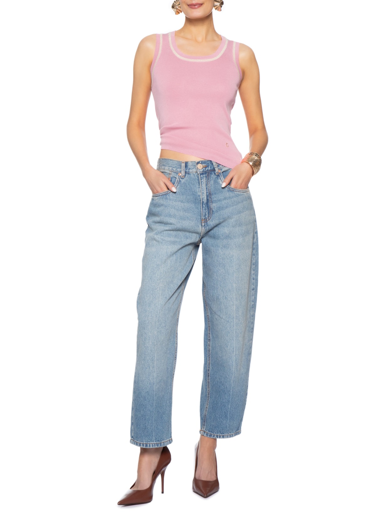 Regata Feminina De Tricot Rosa Market 33