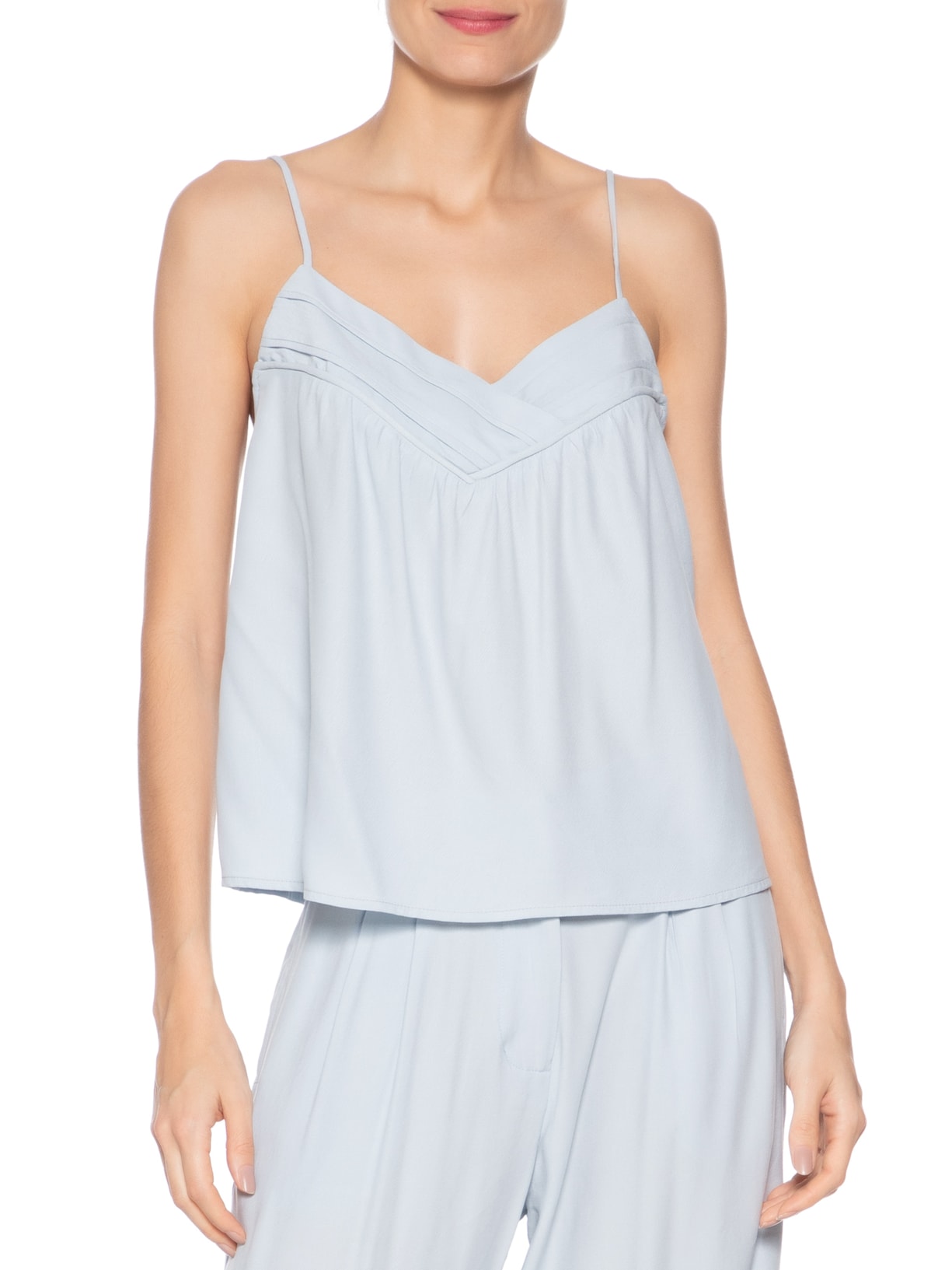 Regata Feminina Decote Pregas Azul Maria Filó