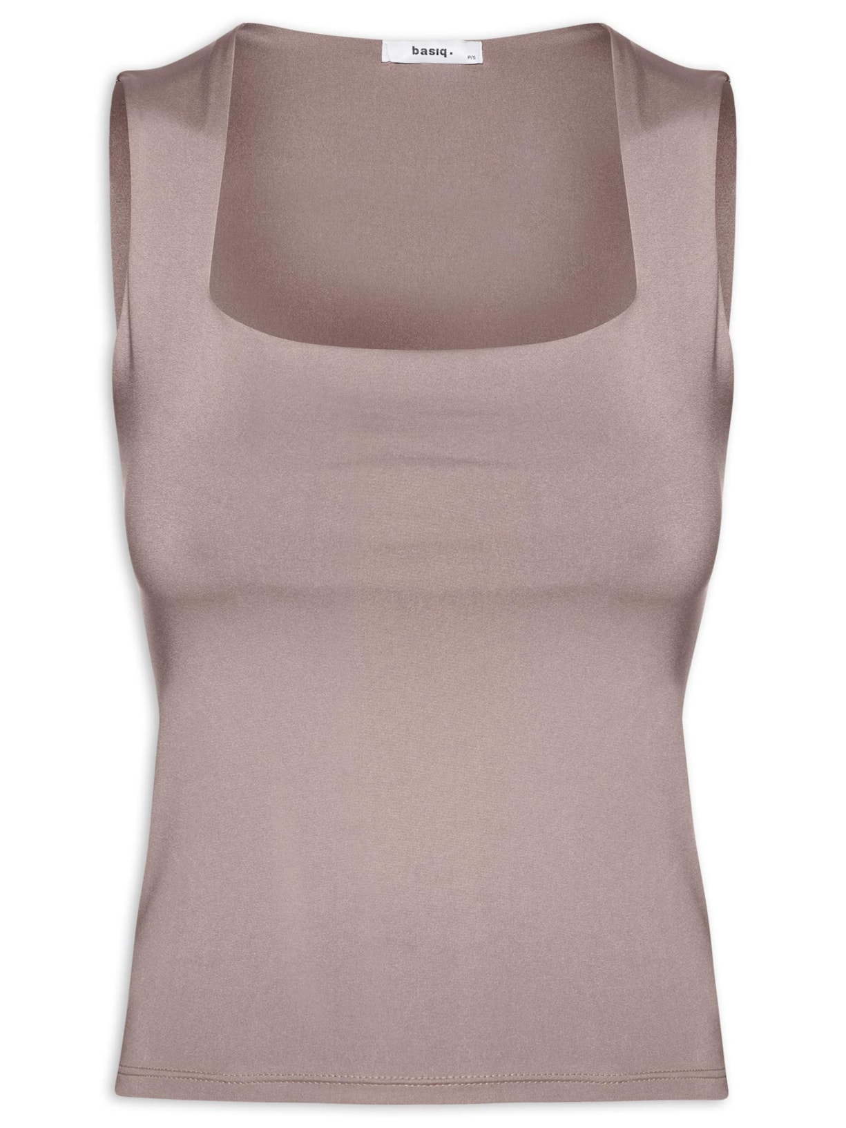 Regata Feminina Decote Quadrado Marrom Basiq