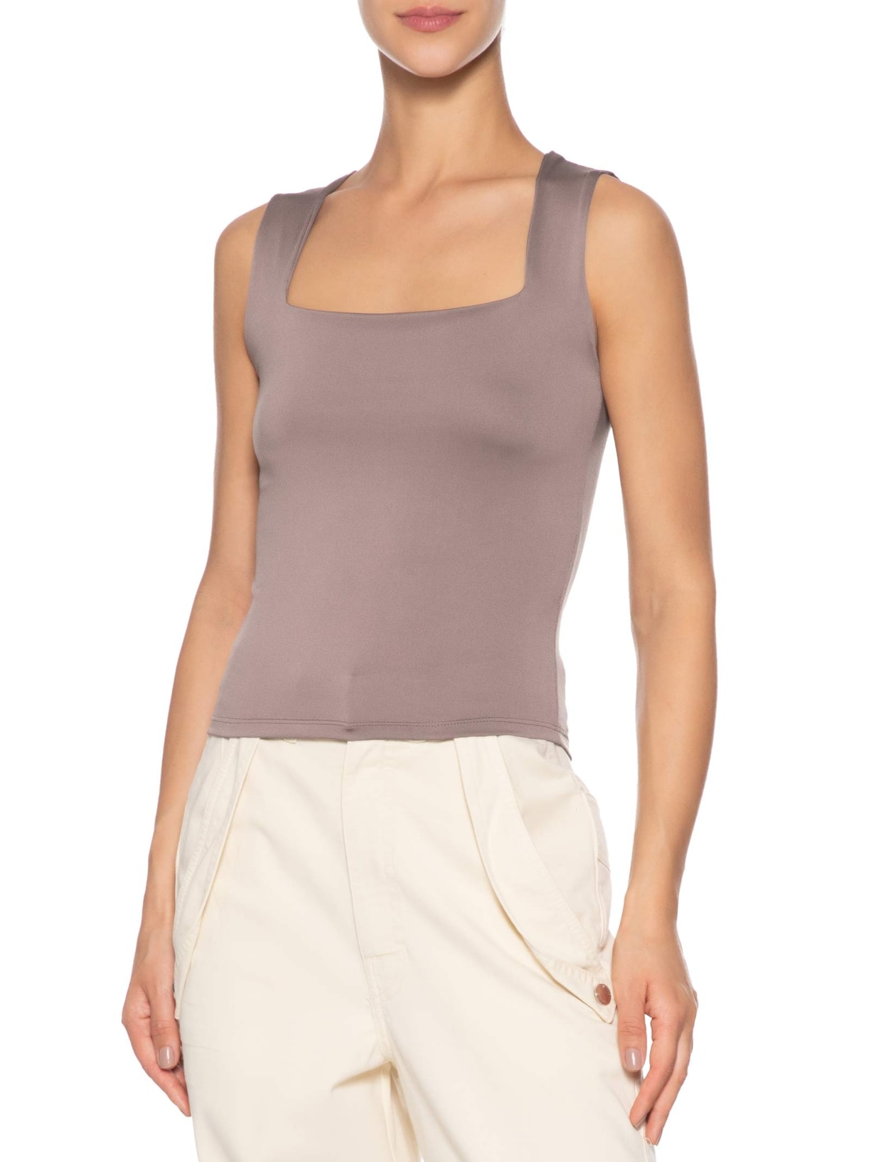 Regata Feminina Decote Quadrado Marrom Basiq