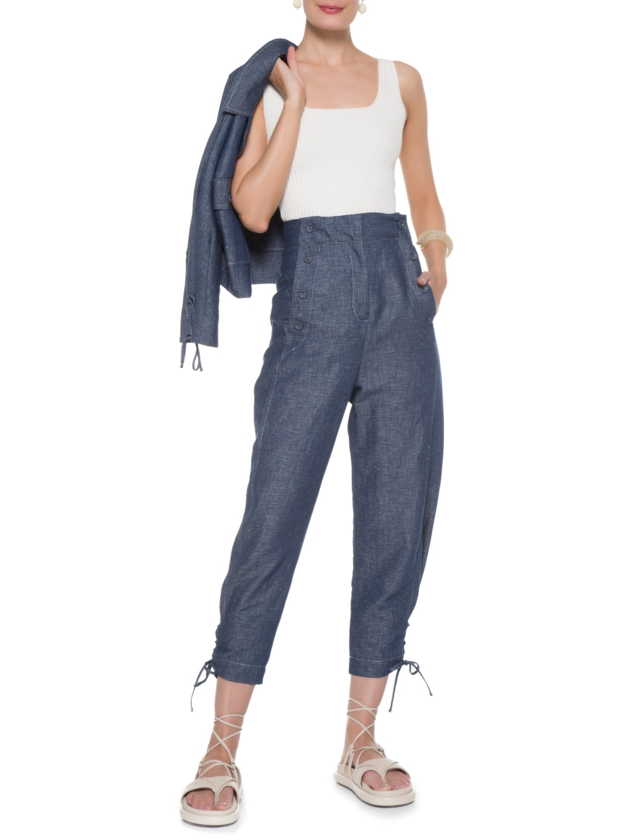 Regata Feminina Decote Quadrado Off White Anselmi