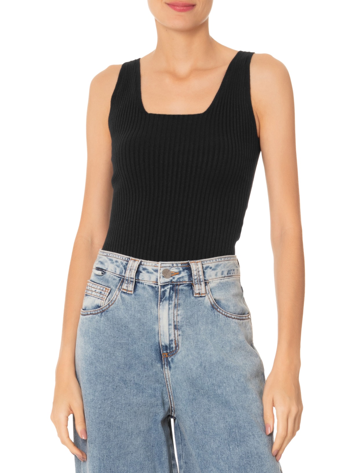 Regata Feminina Decote Quadrado Preto Anselmi