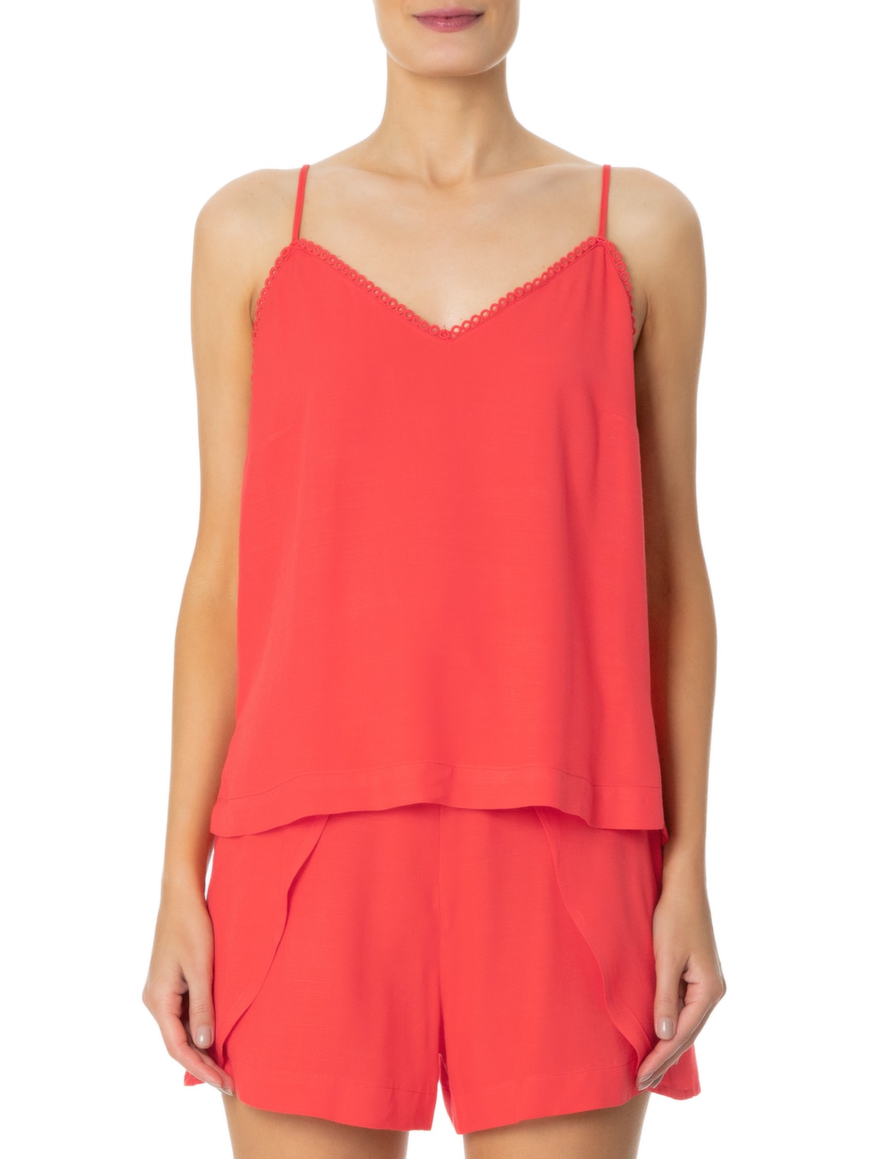 Regata Feminina Decote Renda Vermelho Maria Filó