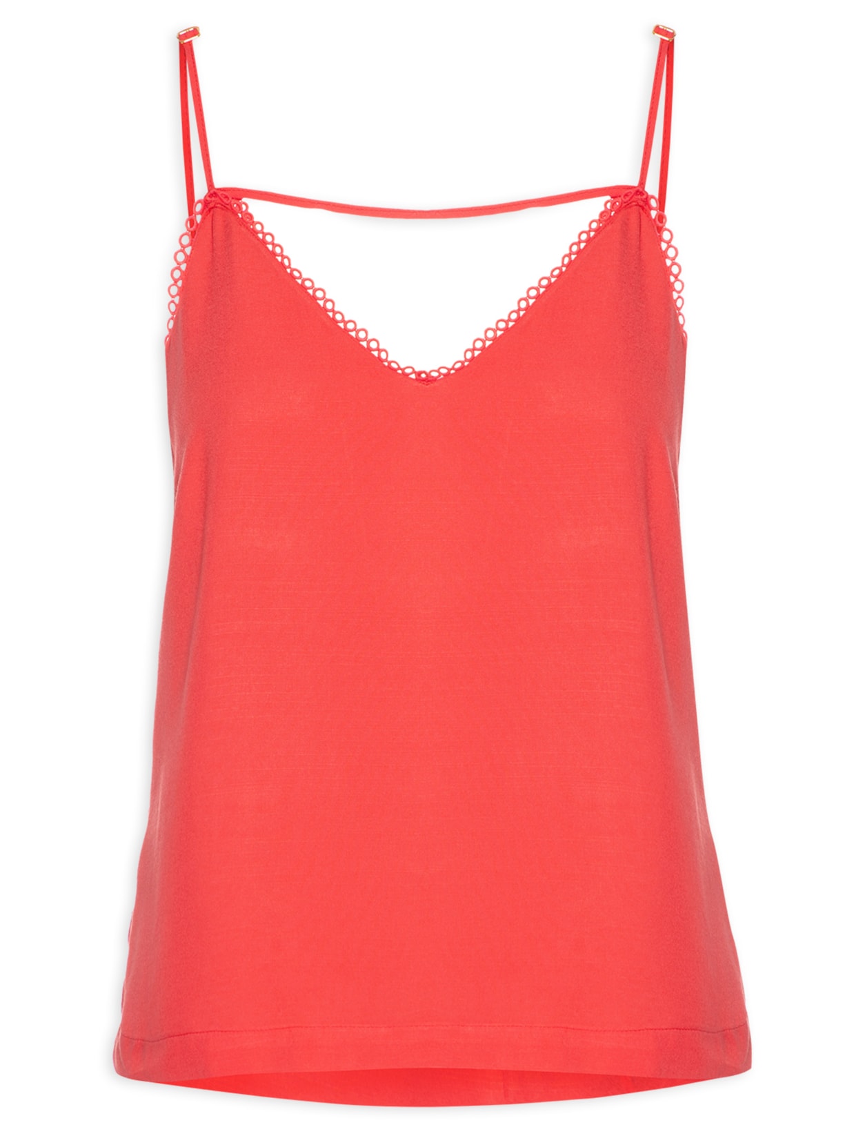 Regata Feminina Decote Renda Vermelho Maria Filó