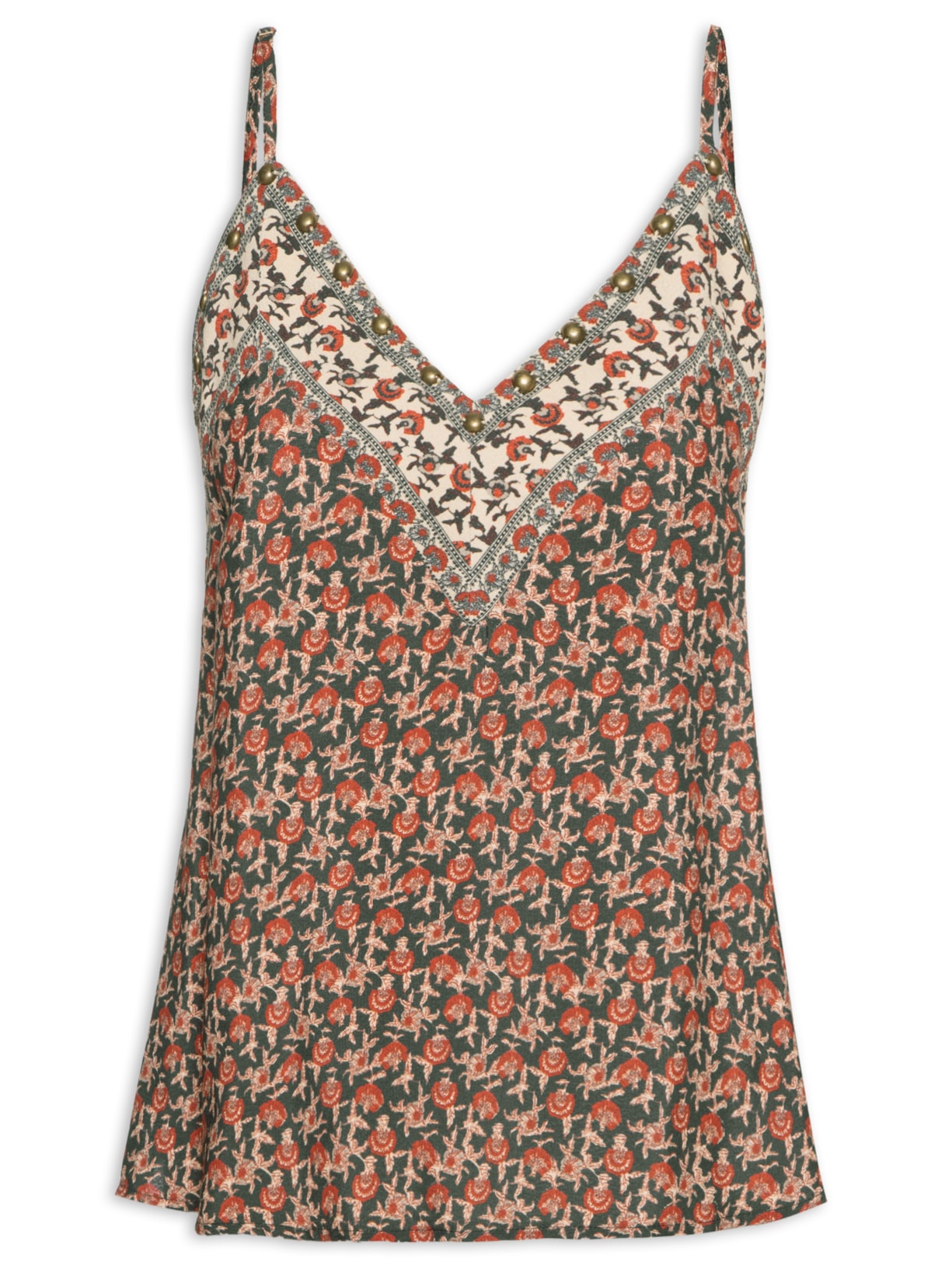 Regata Feminina Decote Tachas Estampas Bourbon - Vermelho