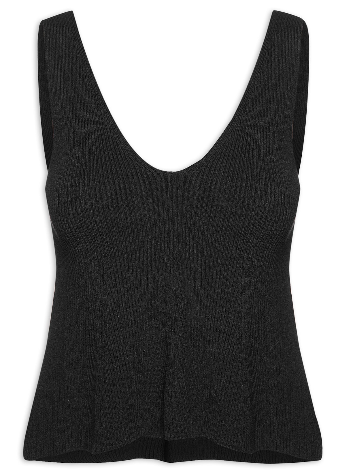 Regata Feminina Decote V Peplum Tricot - Preto