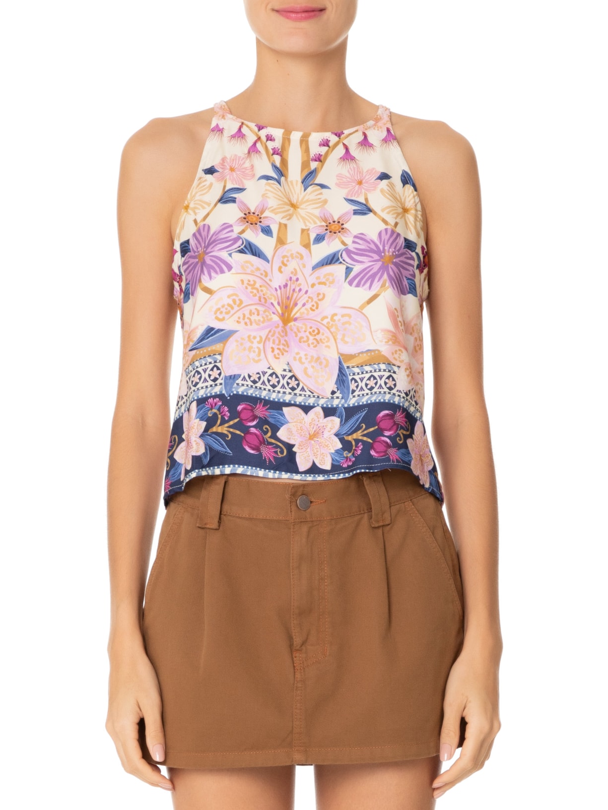 Regata Feminina Delicadeza Floral Roxo Farm