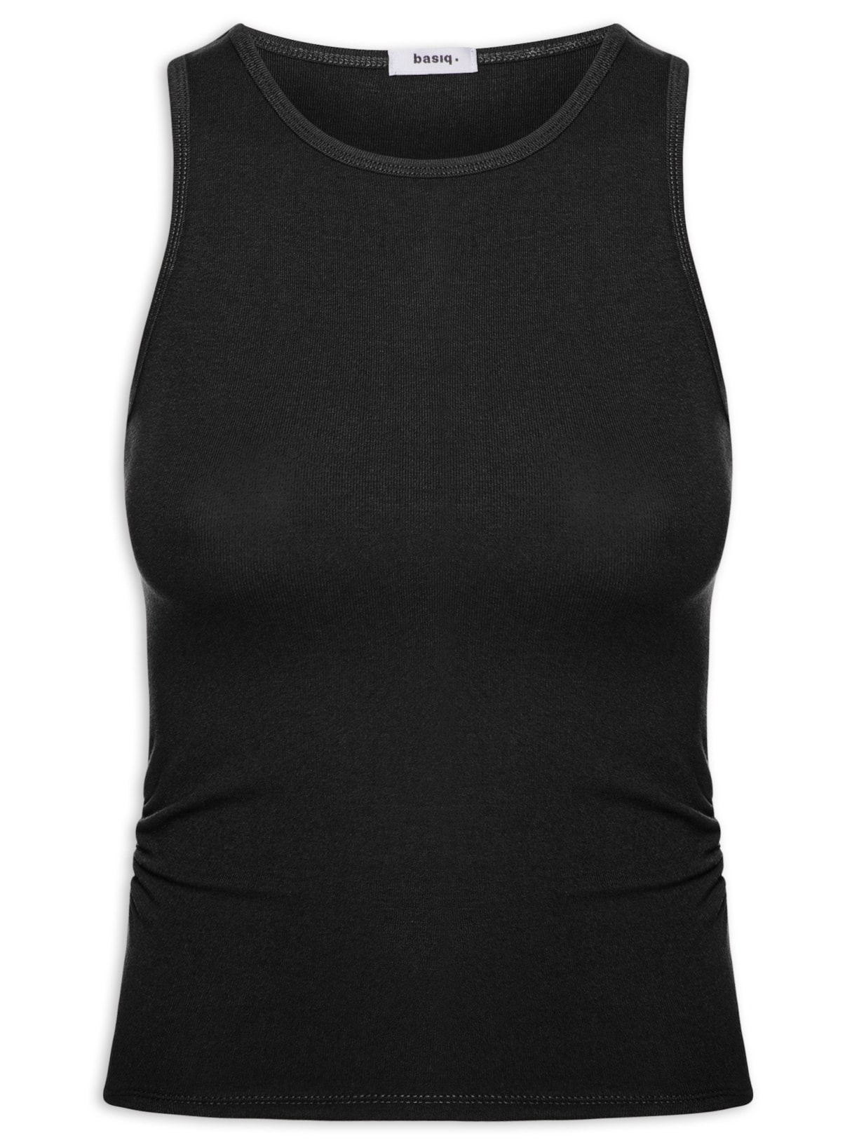 Regata Feminina Detalhe Drapeado Preto Basiq