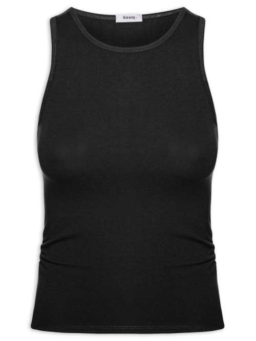 Regata Feminina Detalhe Drapeado - Preto