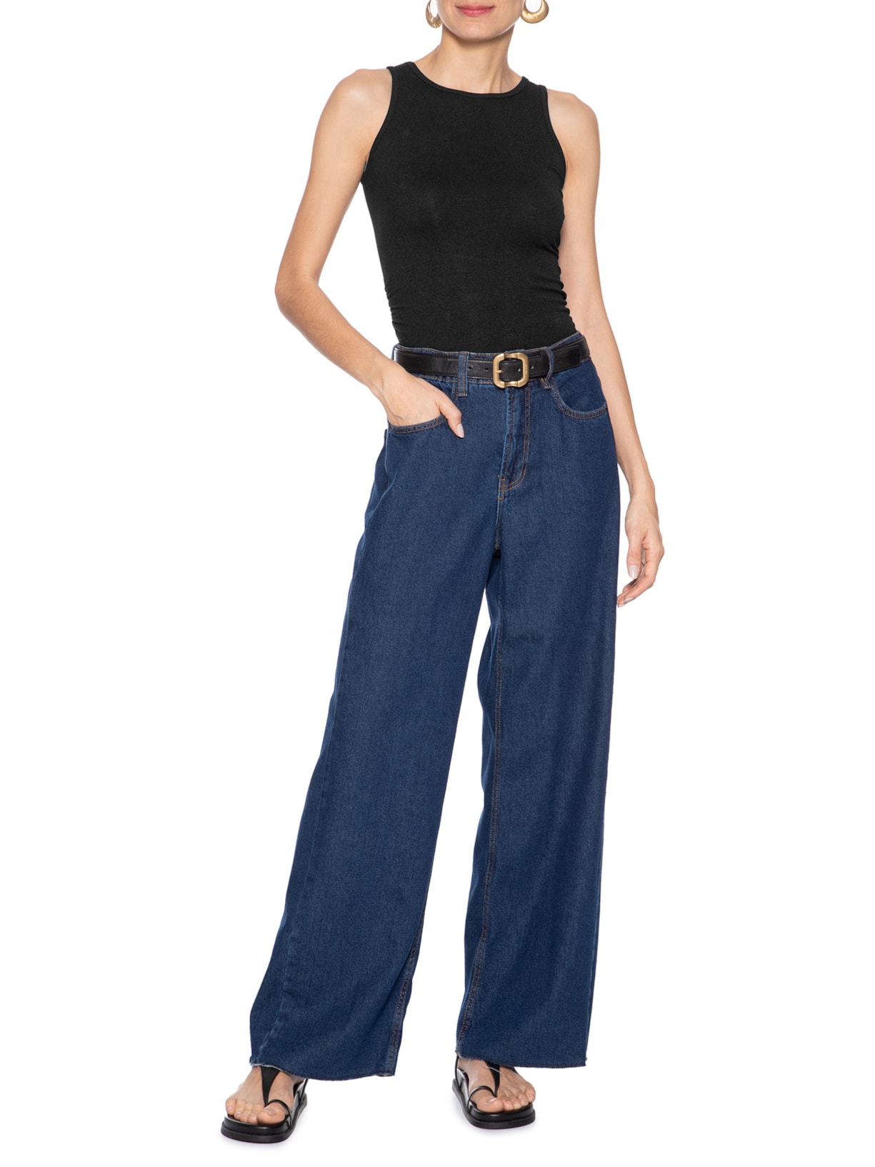 Regata Feminina Detalhe Drapeado Preto Basiq