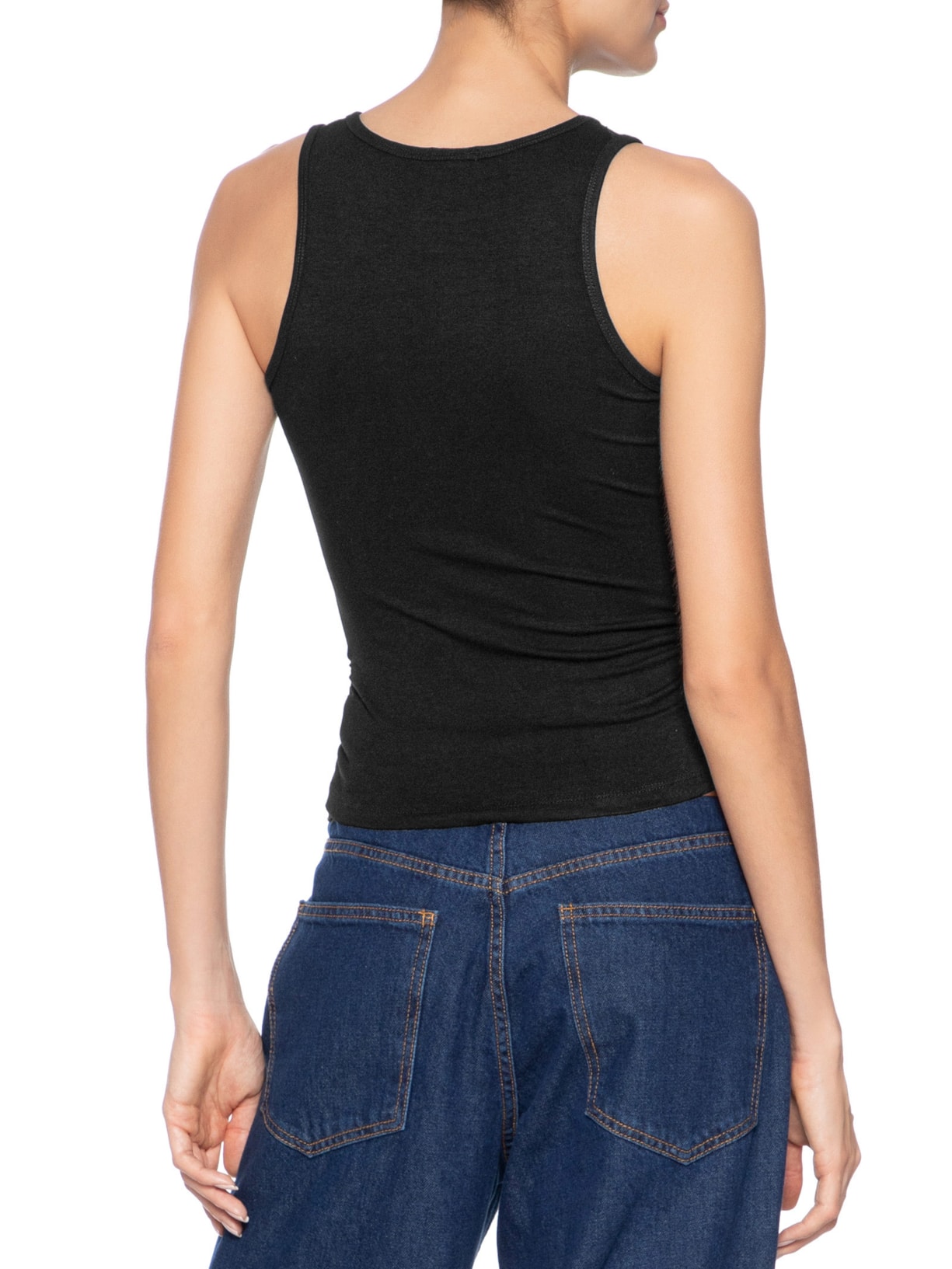 Regata Feminina Detalhe Drapeado Preto Basiq