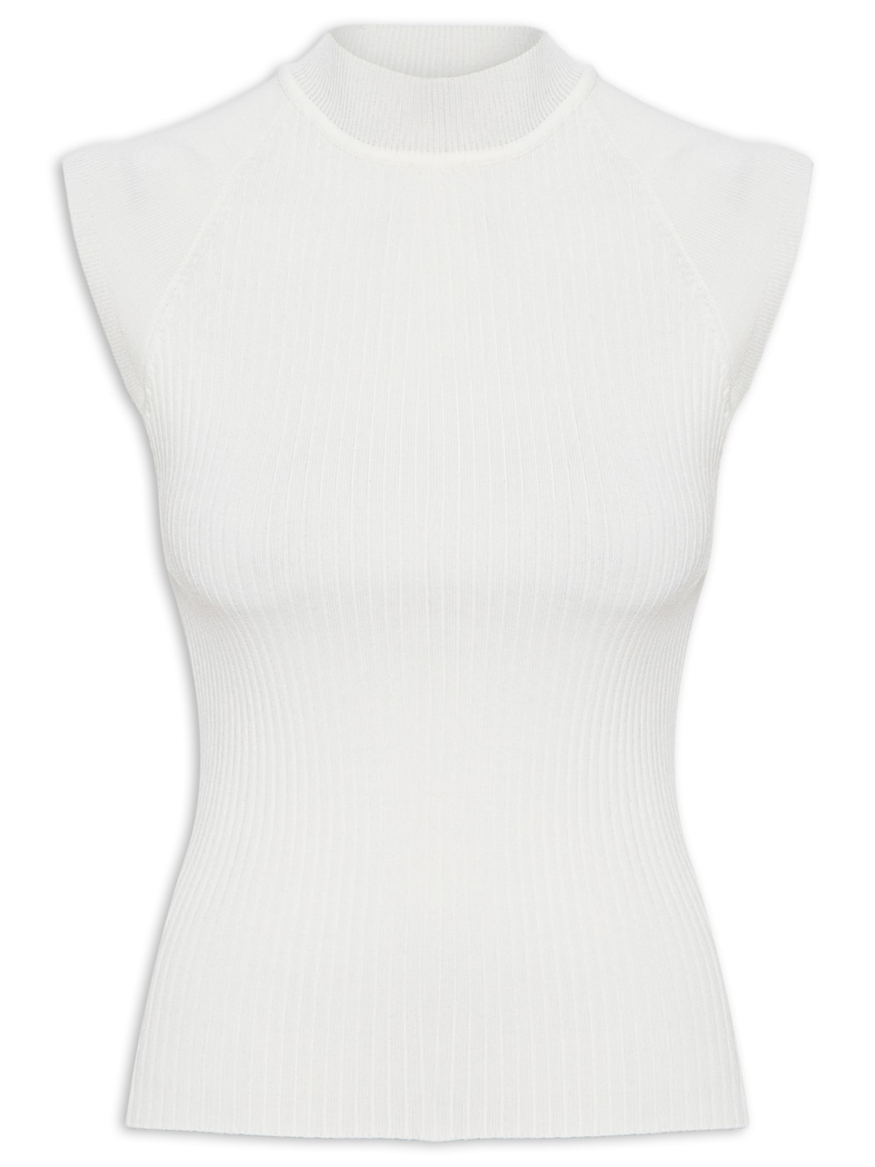 Regata Feminina Detalhes Recorte Tricot - Branco