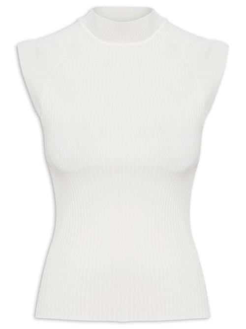 Regata Feminina Detalhes Recorte Tricot - Branco