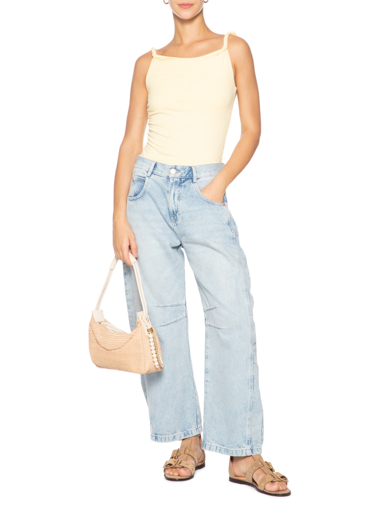 Regata Feminina Drapeada Amarelo Basiq