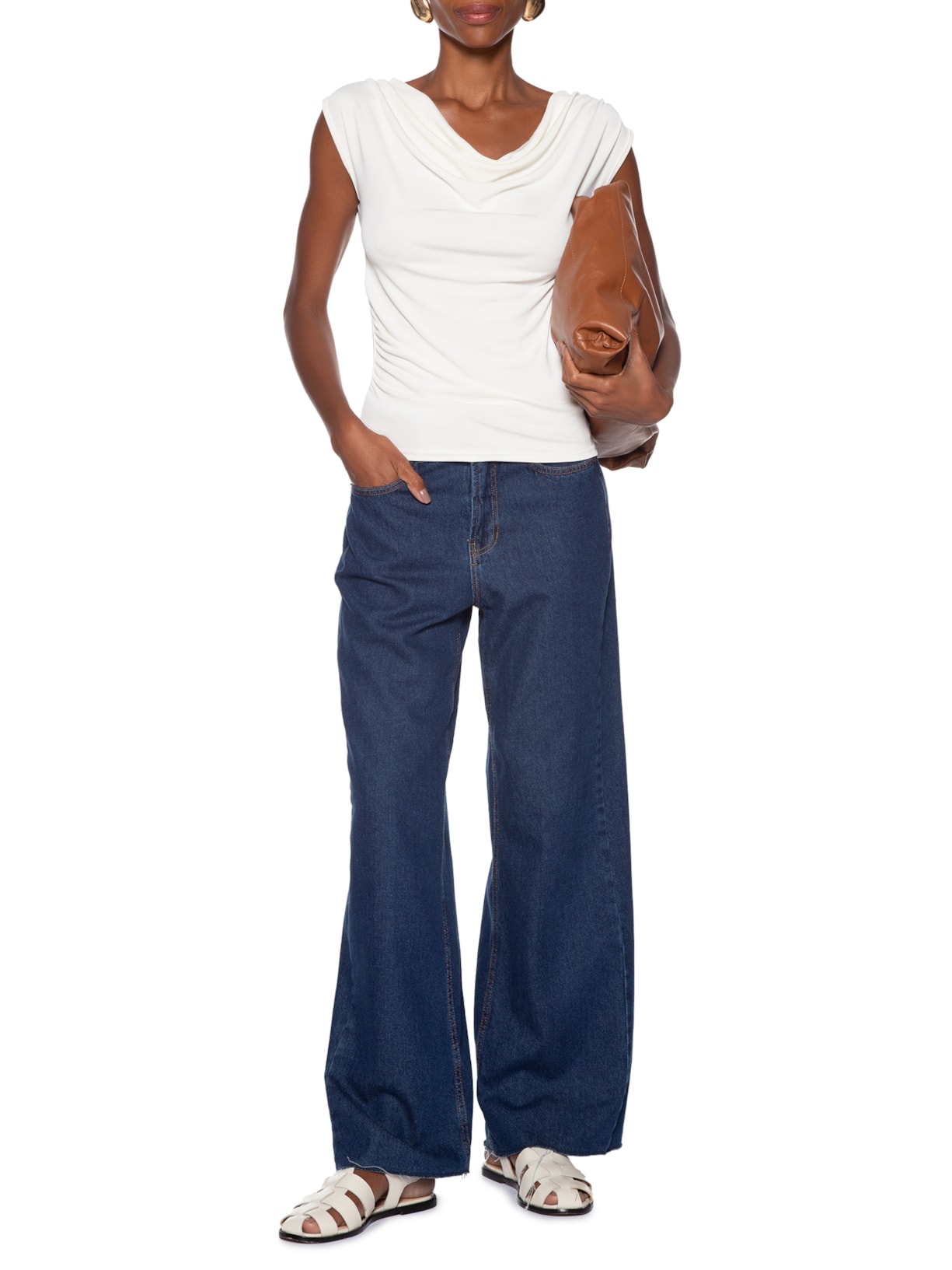 Regata Feminina Drapeada Degagê Branco Basiq