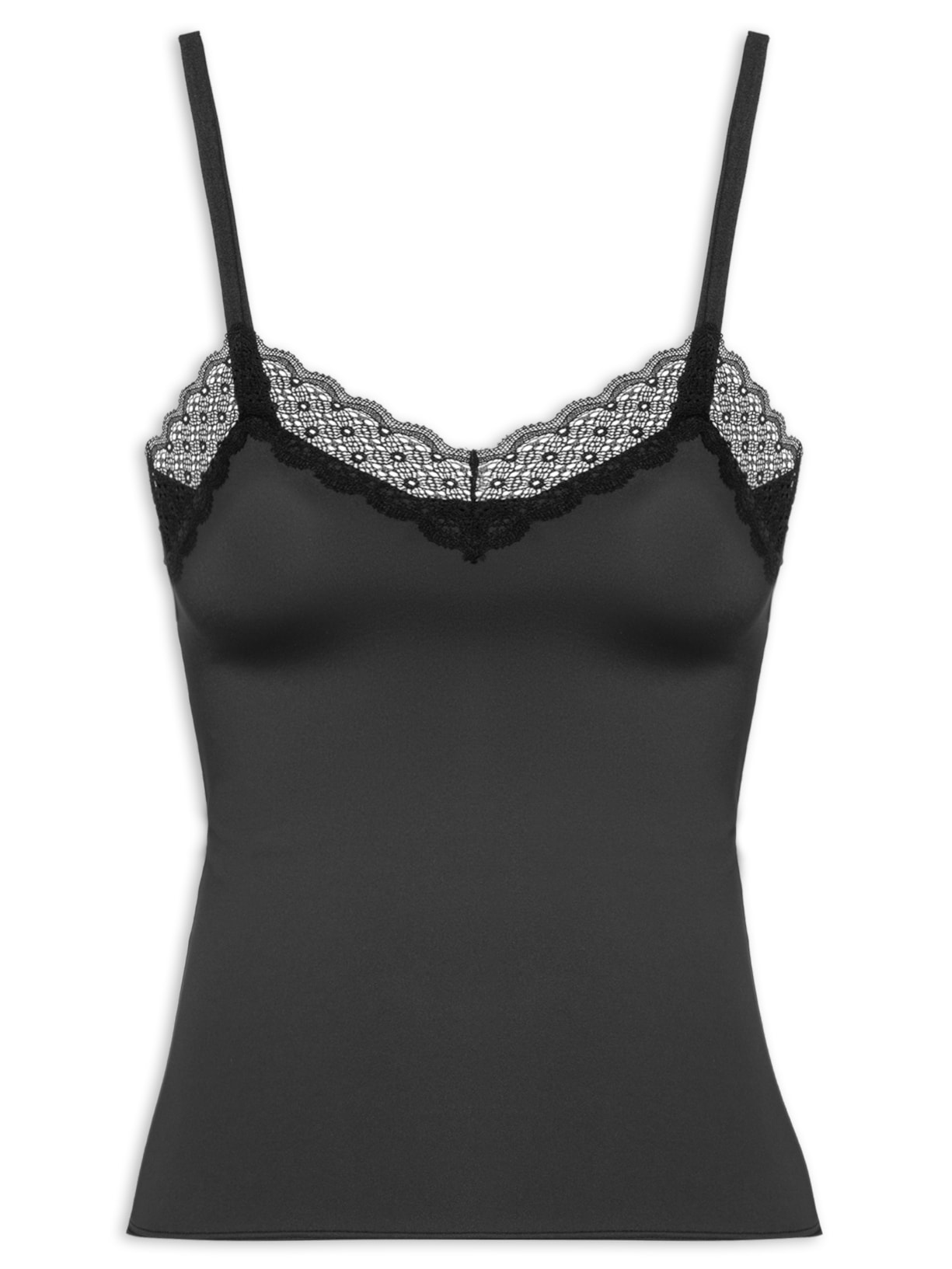 Regata Feminina Em Microfibra Com Renda No Decote - Preto