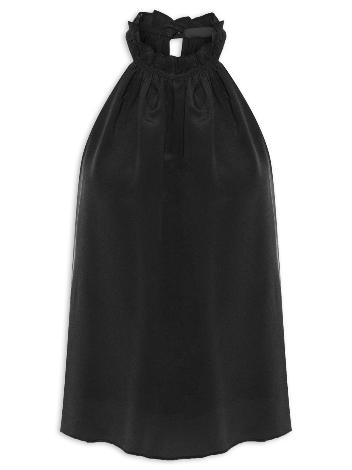 Regata Feminina Em Seda Pura Fluida Com Franzidos - Preto