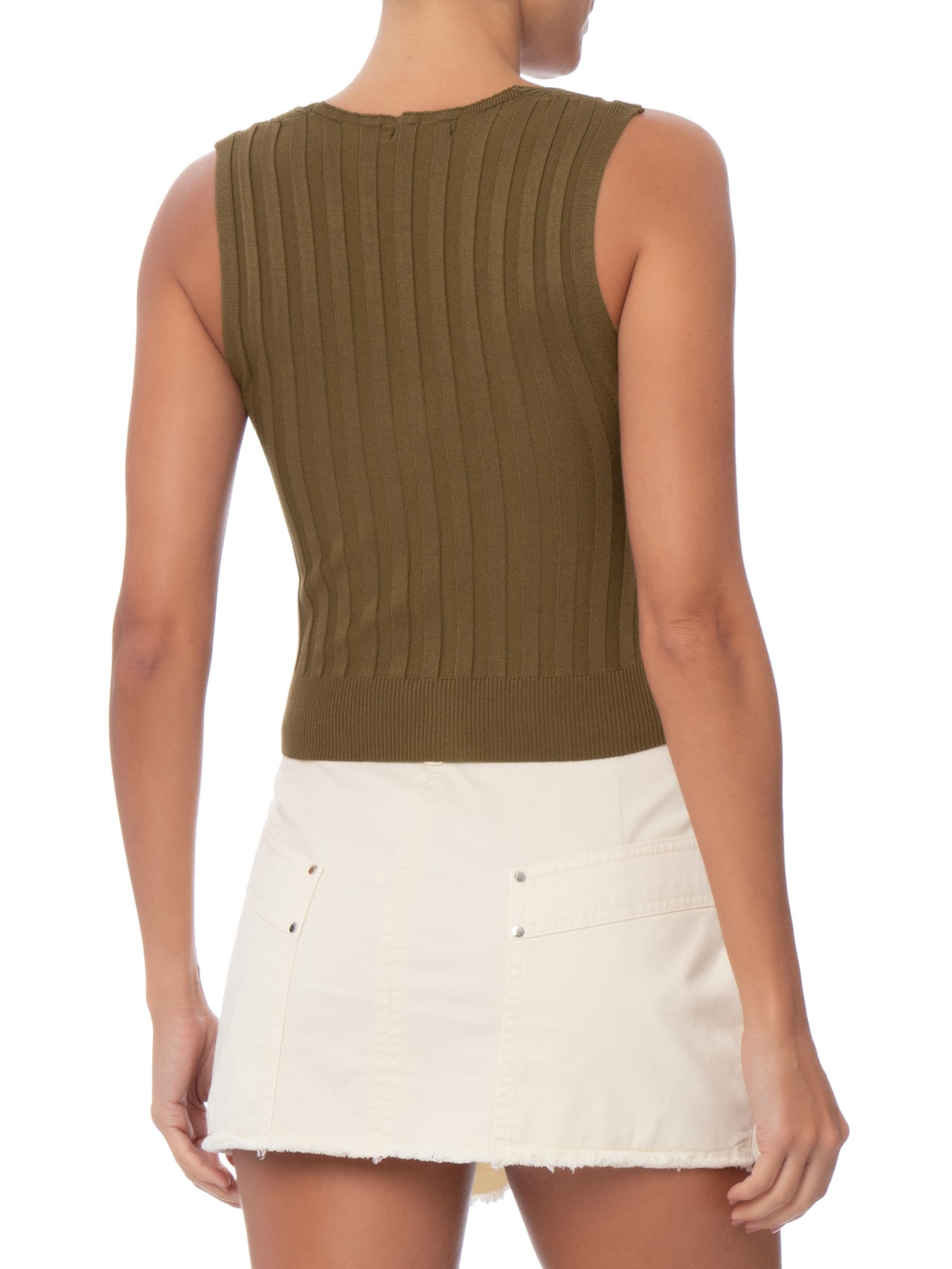 Regata Feminina Em Tricot Canelada Marrom Market 33