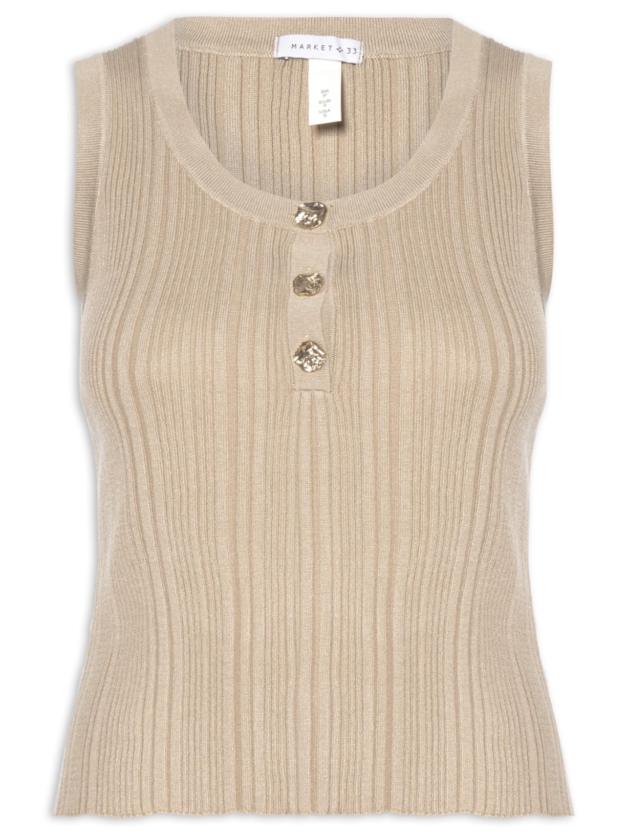 Regata Feminina em Tricot com Abotoamento Bege Market 33