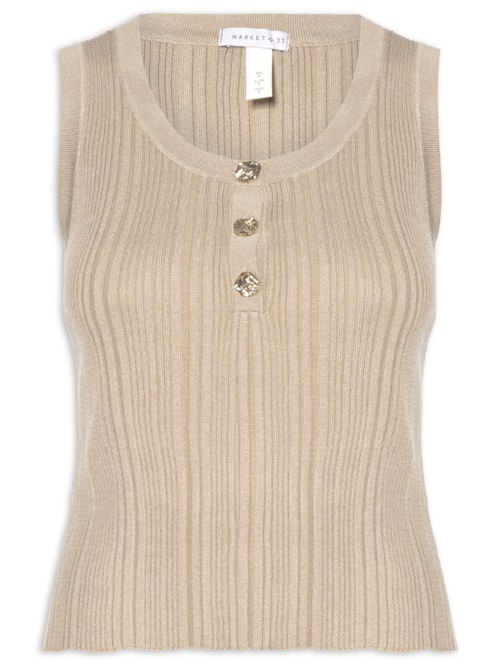 Regata Feminina em Tricot com Abotoamento - Bege